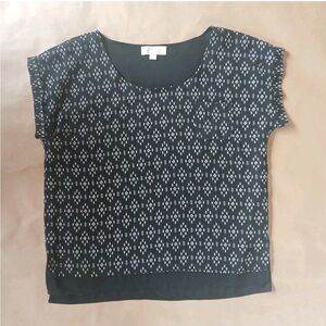 Olive & Oak Blouse Women's Medium Black Short Sleeve Shirt Sheer Top Career